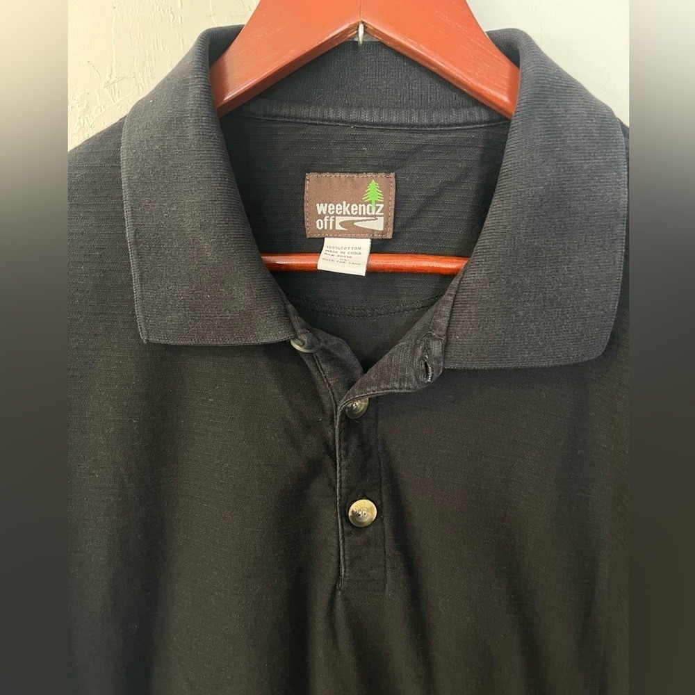 Weekendz Off Mens XL Black Slub Cotton Short Sleeve Polo Shirt RN 90498 - Picture 4 of 5